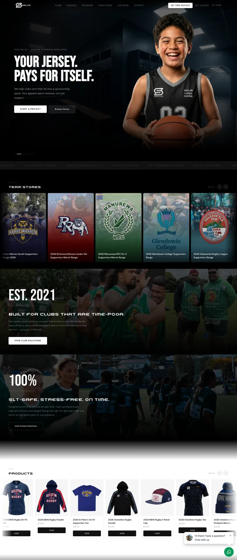 Sideline NZ, custom team apparel storefront